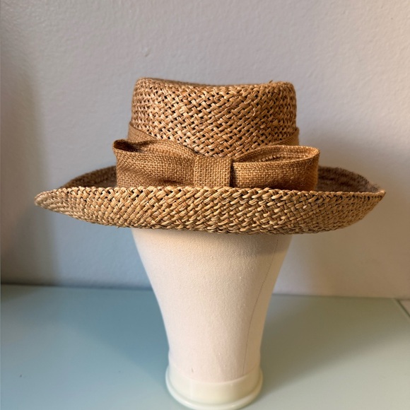 Woven Straw Bow Sun Hat in Natural Tan by IMPORTINA - Picture 2 of 5